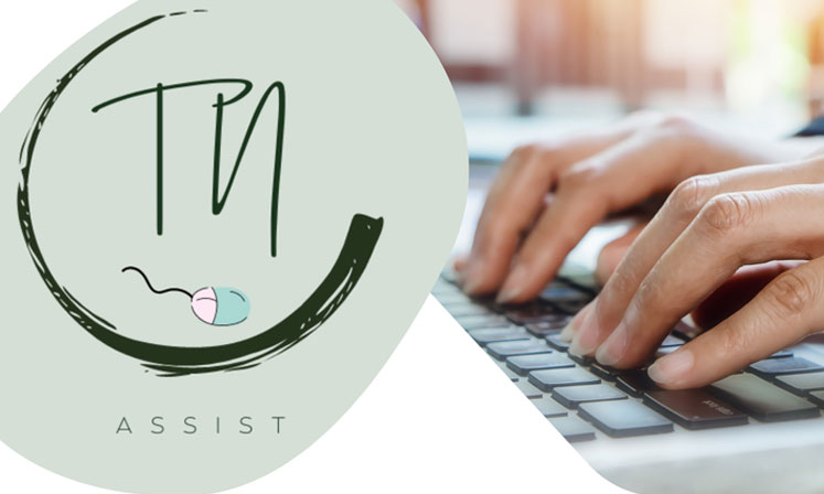 Logo de TN Assist et photo générique de frappe au clavier d'ordinateur.